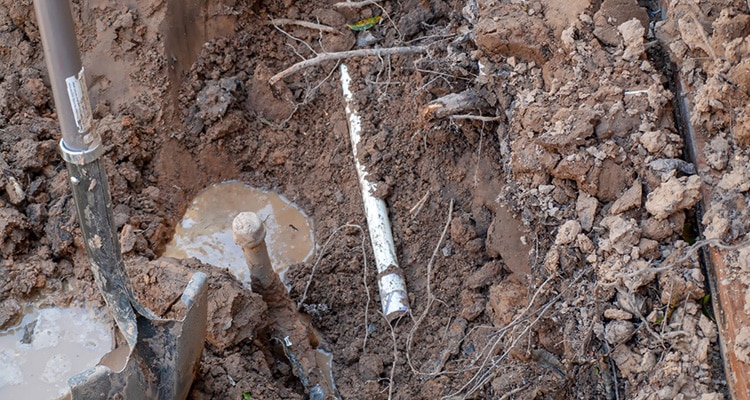 A trenchless water line being repaired.